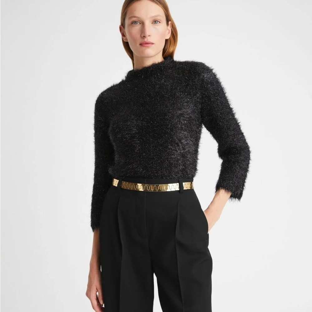 Tory Burch Tinsel Mockneck Sweater Black Iridescent Metallic NWOT Size M